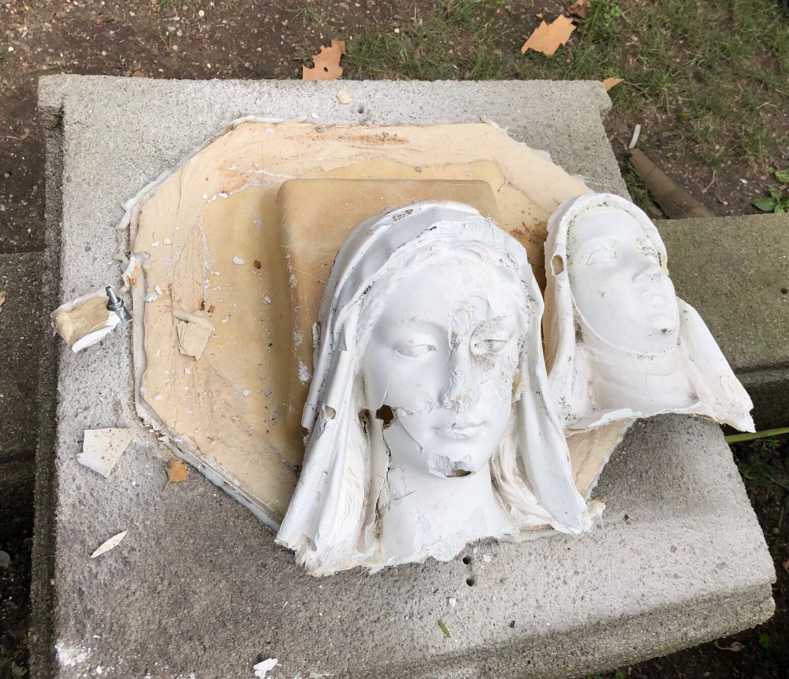 With video: Vandal destroys Forest Hills church statues